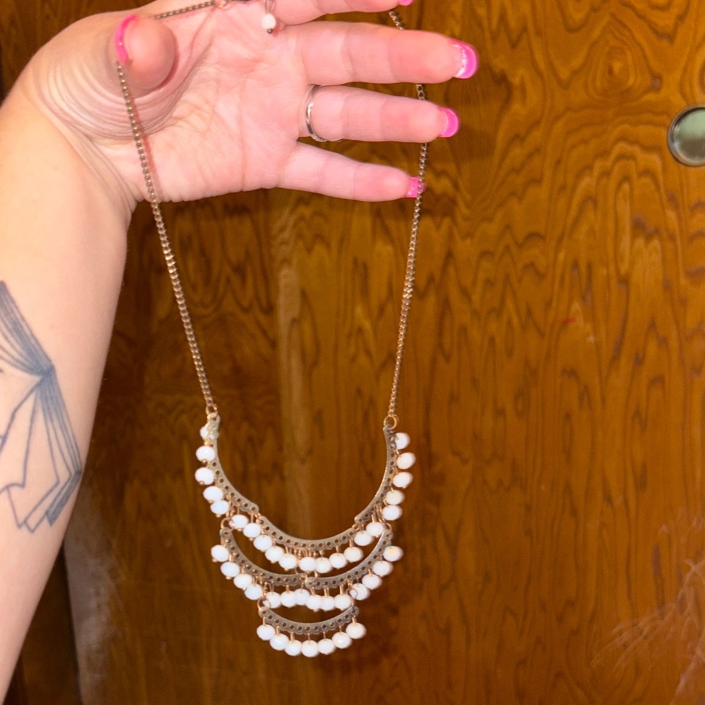 Francesca's Collections Gold and White Statement Necklace